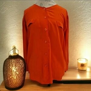 Moda International Orange 100% Silk Long Sleeve Button-Down Blouse - Size Medium